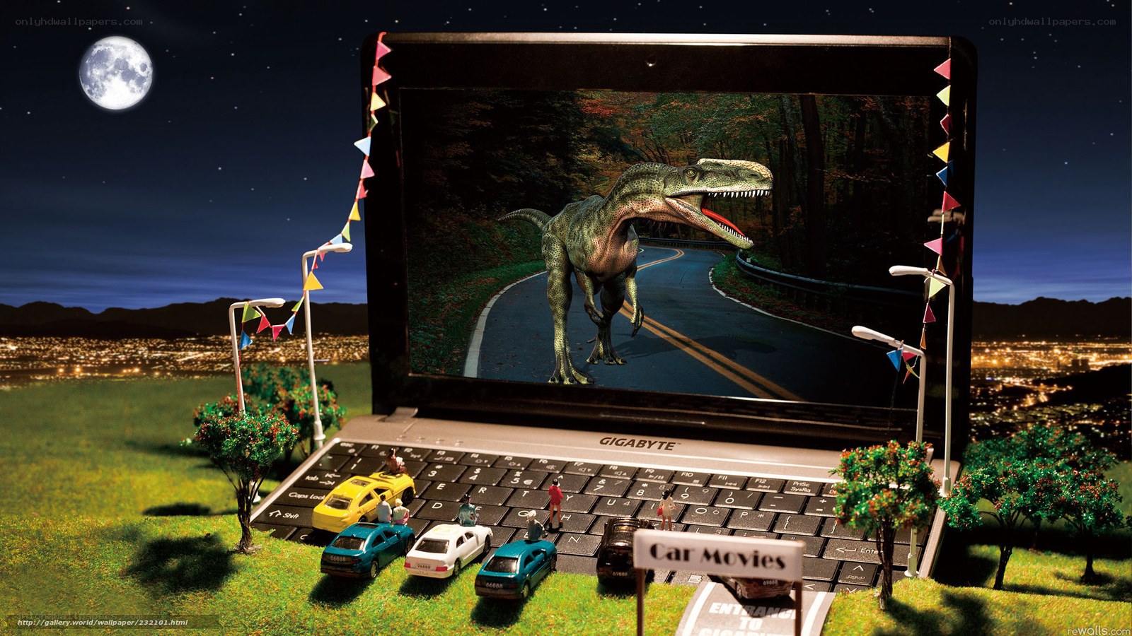 Dinosaur on laptop screen