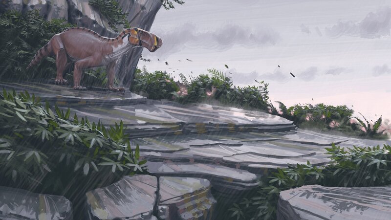 Dinosaur on Rocky Cliff