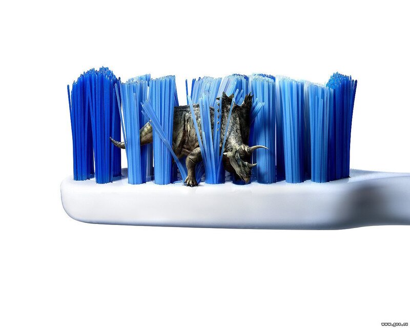 dinosaur on toothbrush