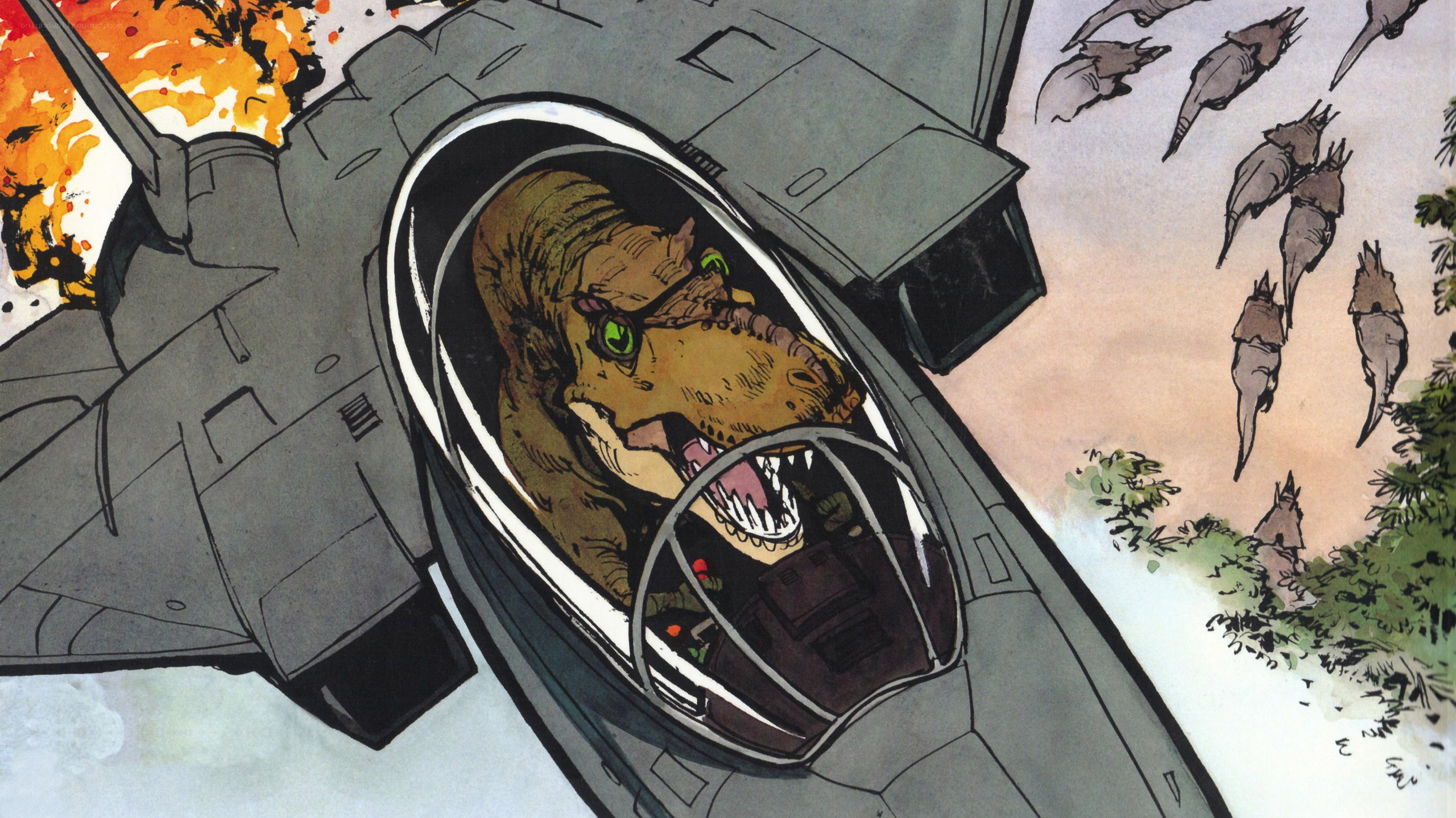 dinosaur pilot in fighter jet