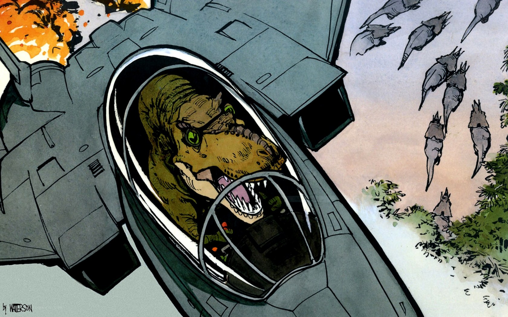 dinosaur pilot in fighter jet
