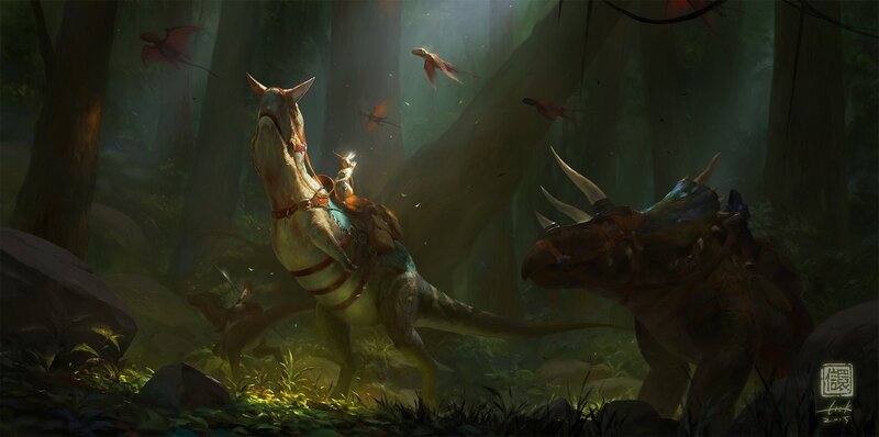 Dinosaur Riders in Forest