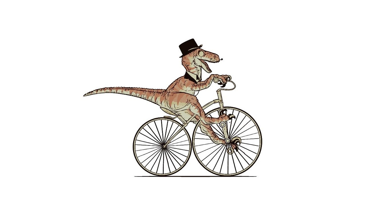 dinosaur riding a bicycle