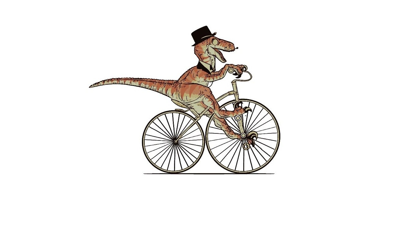 dinosaur riding a bicycle