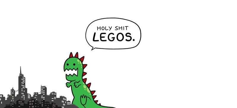 dinosaur sees legos