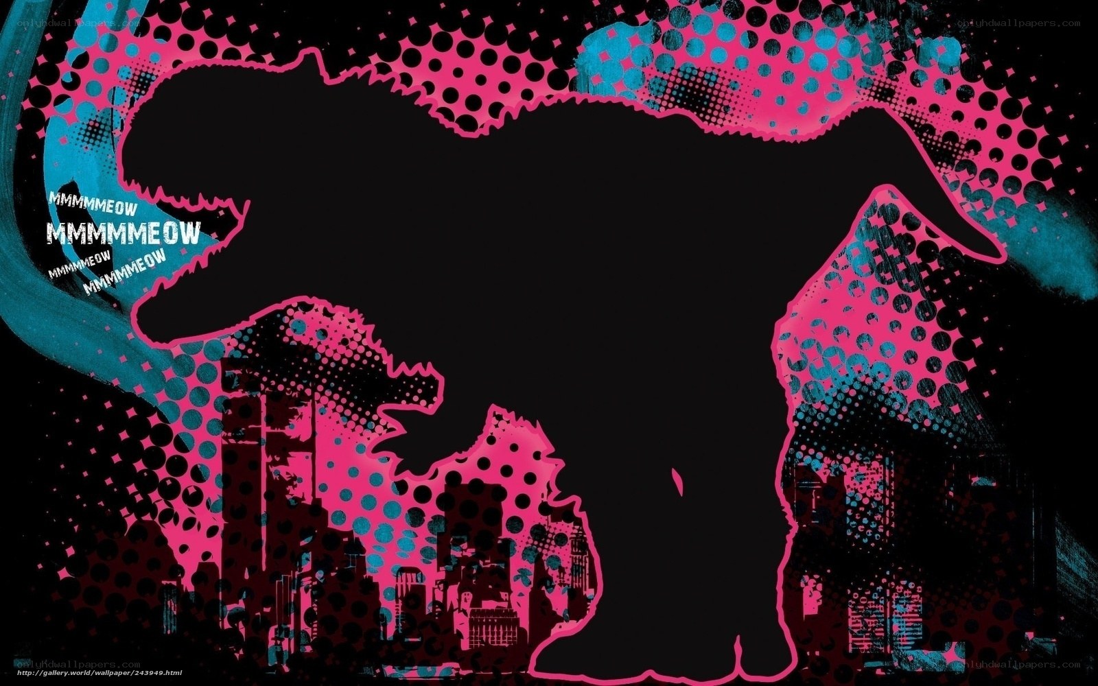 Dinosaur silhouette in city