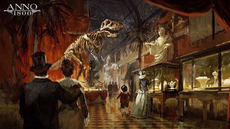 Dinosaur Skeleton Exhibit — Brown, Dramatic