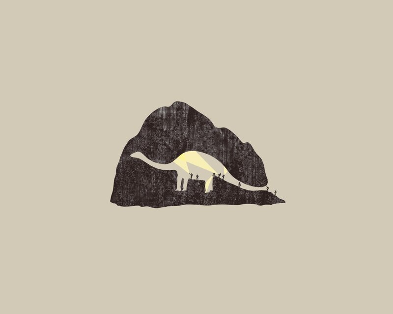 Dinosaur Skeleton in Cave — Brown