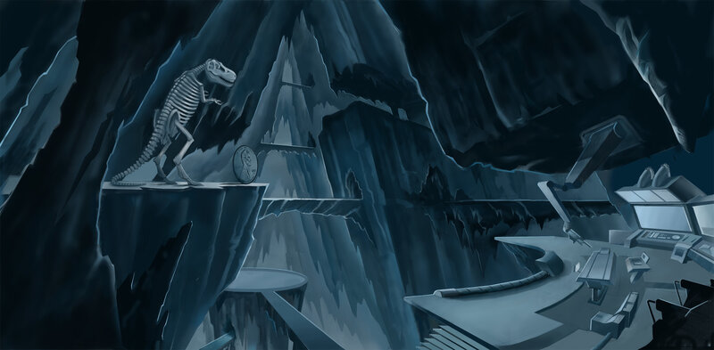 dinosaur skeleton in cave