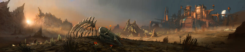 Dinosaur Skeleton in Desert — Brown, Desolate