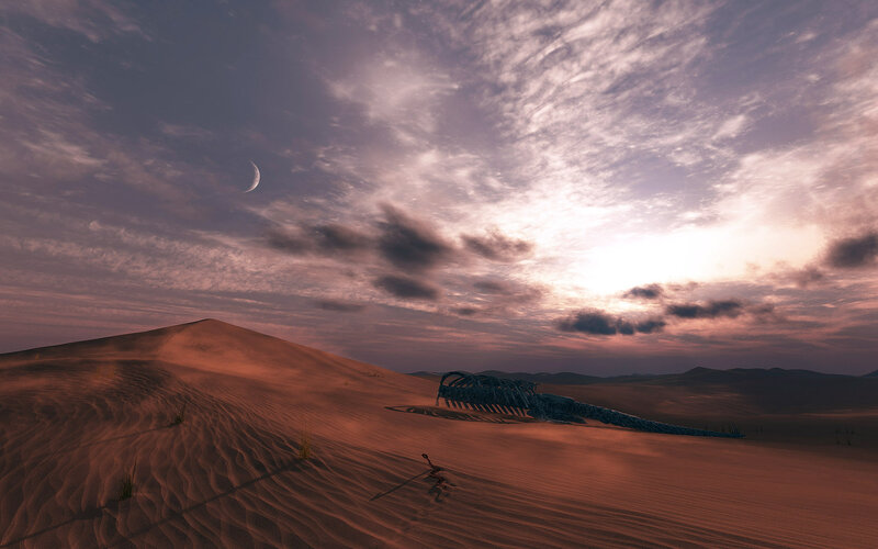 Dinosaur Skeleton in Desert — Orange