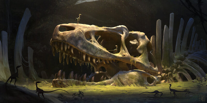 Dinosaur Skeletons in Cave