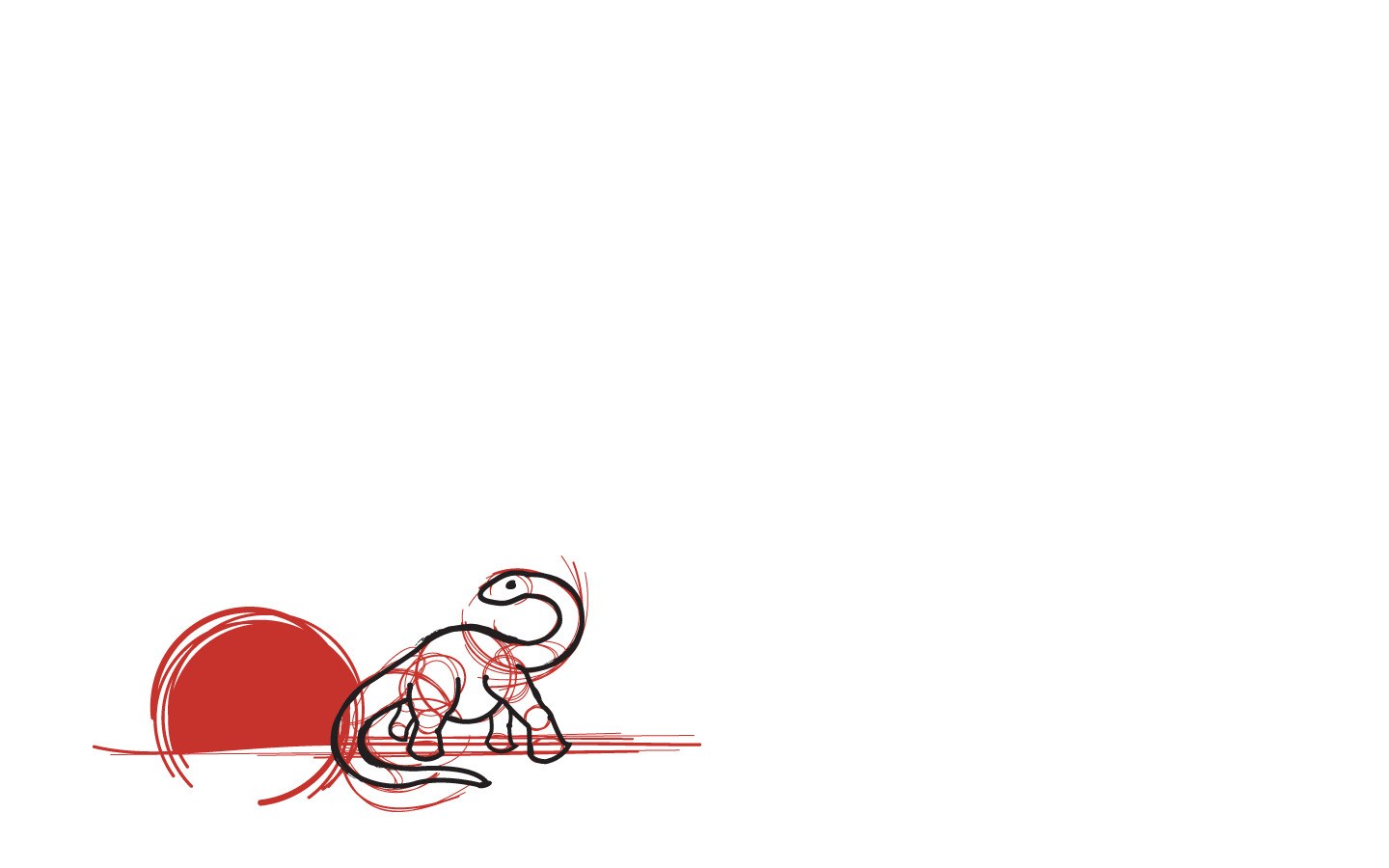 dinosaur sketch with red sun