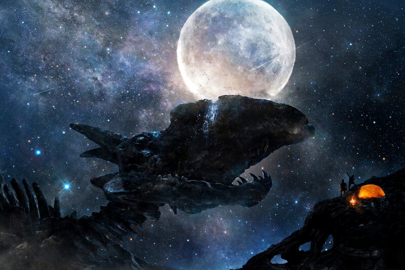 Dinosaur Skull Fossil — Black, Dramatic