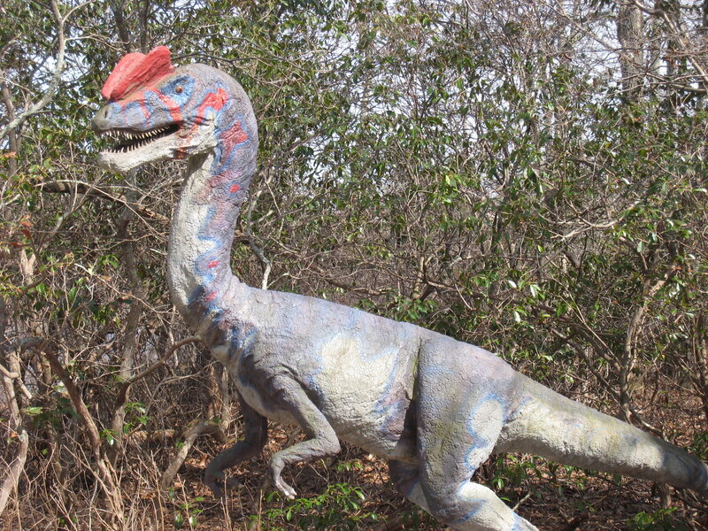 Dinosaur Statue in Forest — Gray