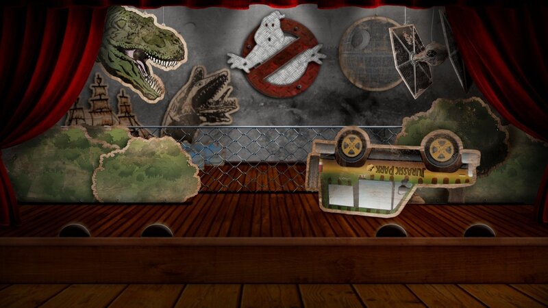 dinosaur-themed stage display