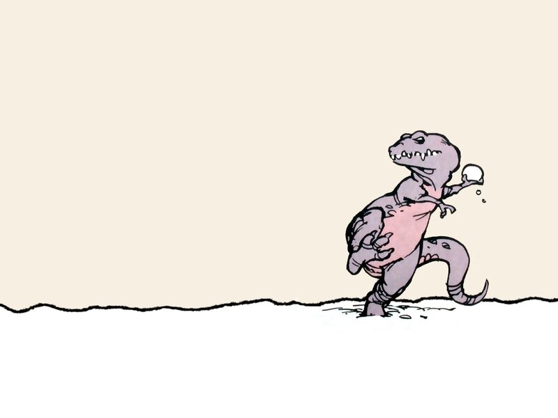 dinosaur throwing snowball