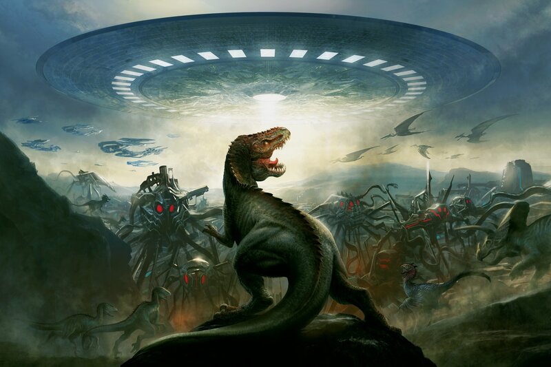 Dinosaur under UFO