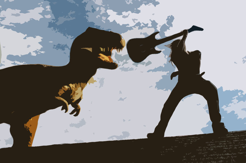 Dinosaur vs guitarist battle