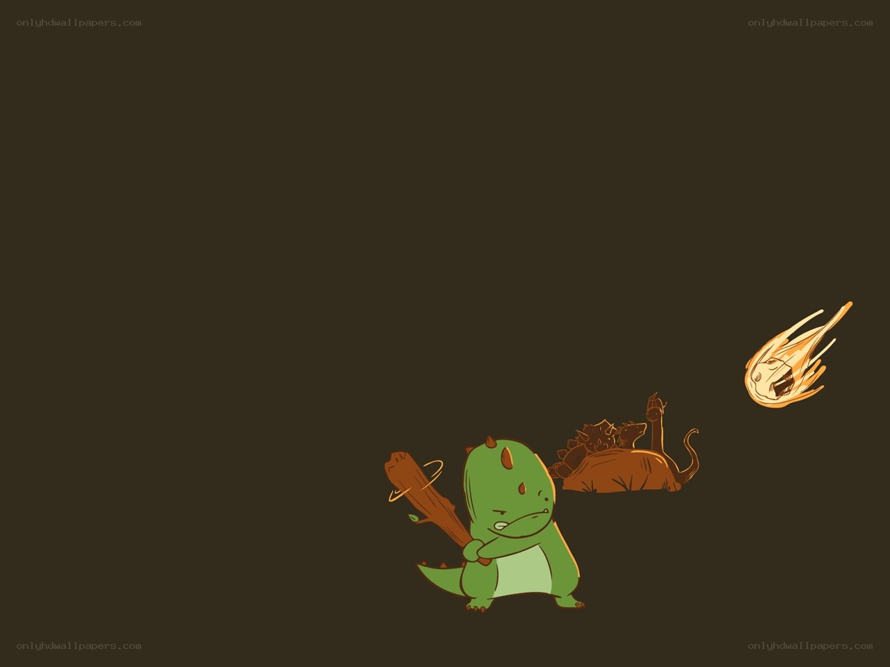 dinosaur with club and meteor