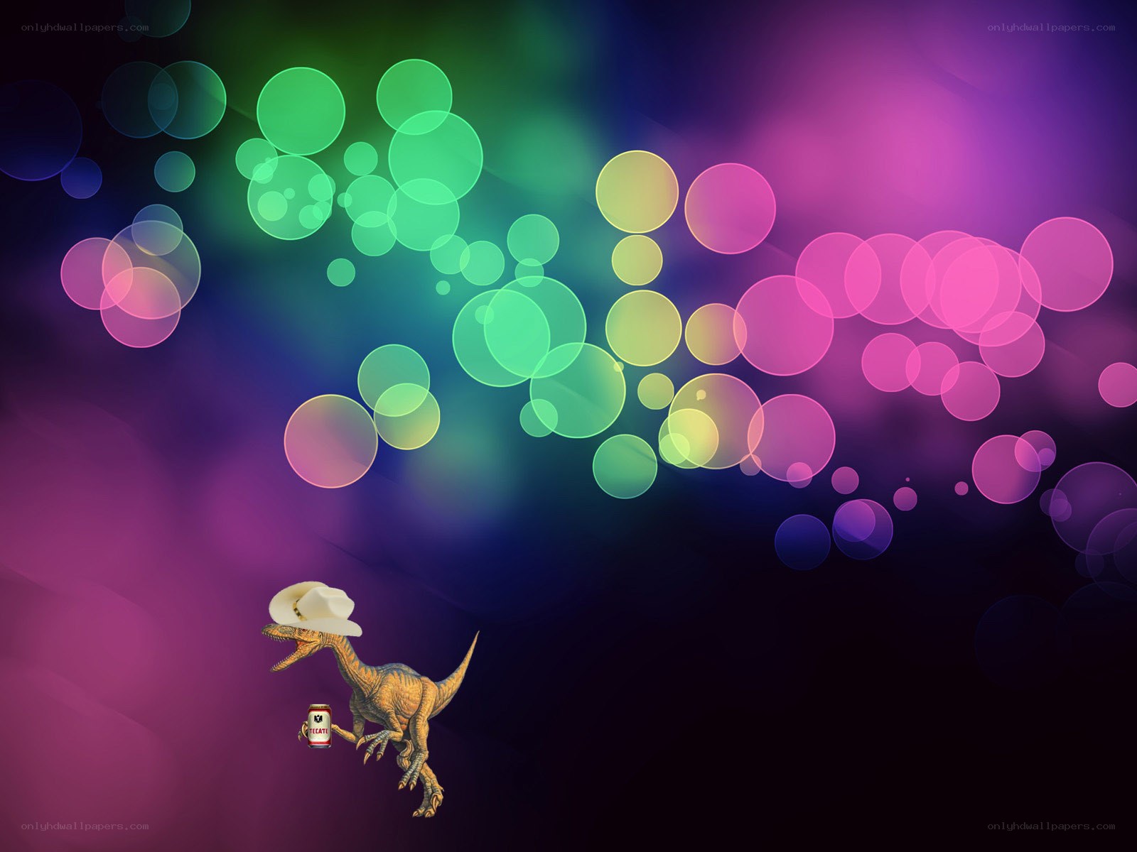 dinosaur with cowboy hat and beer