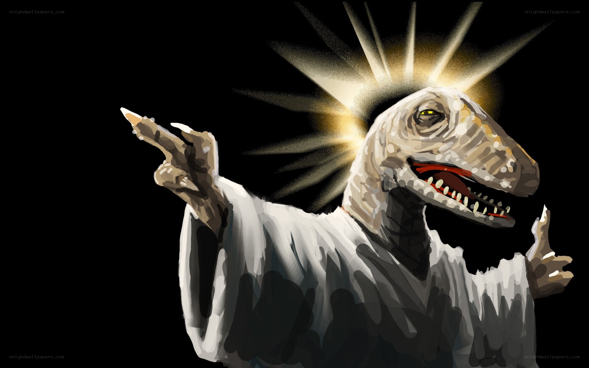 dinosaur with halo and robe