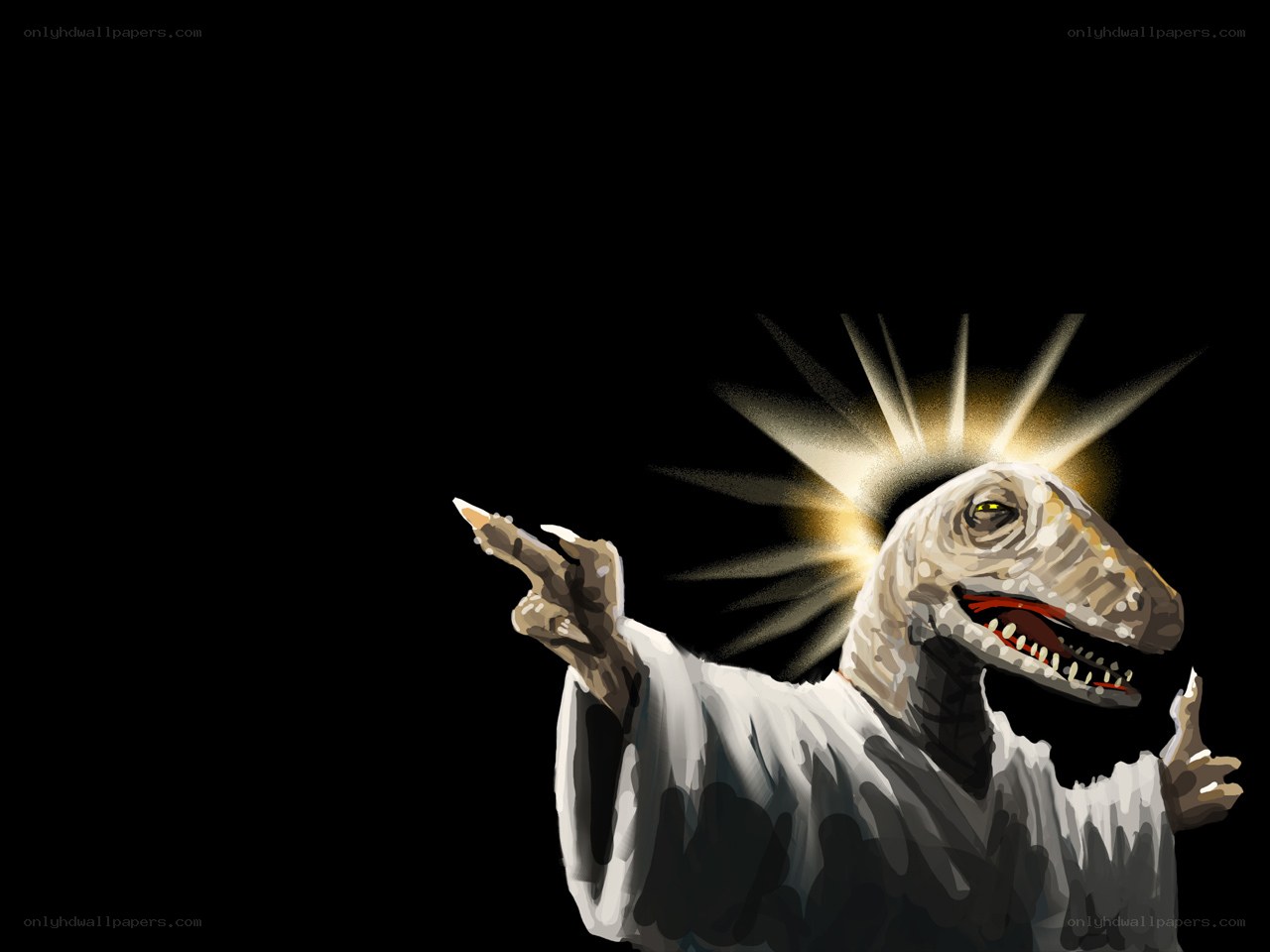 dinosaur with halo and robe