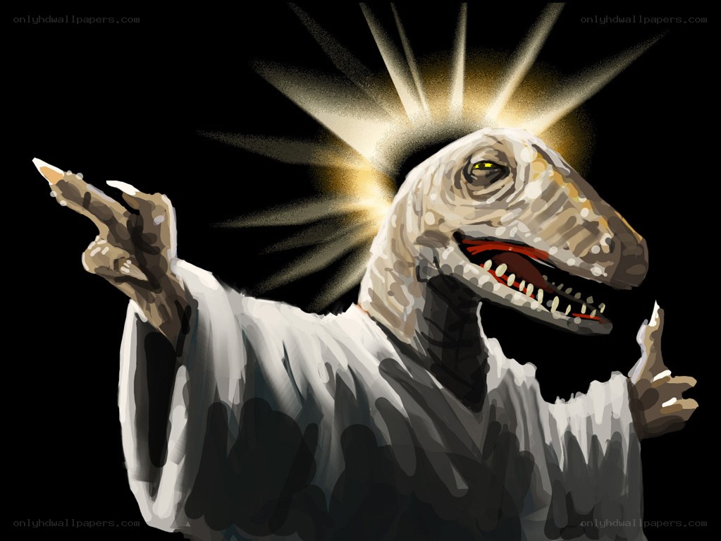 dinosaur with halo and robe