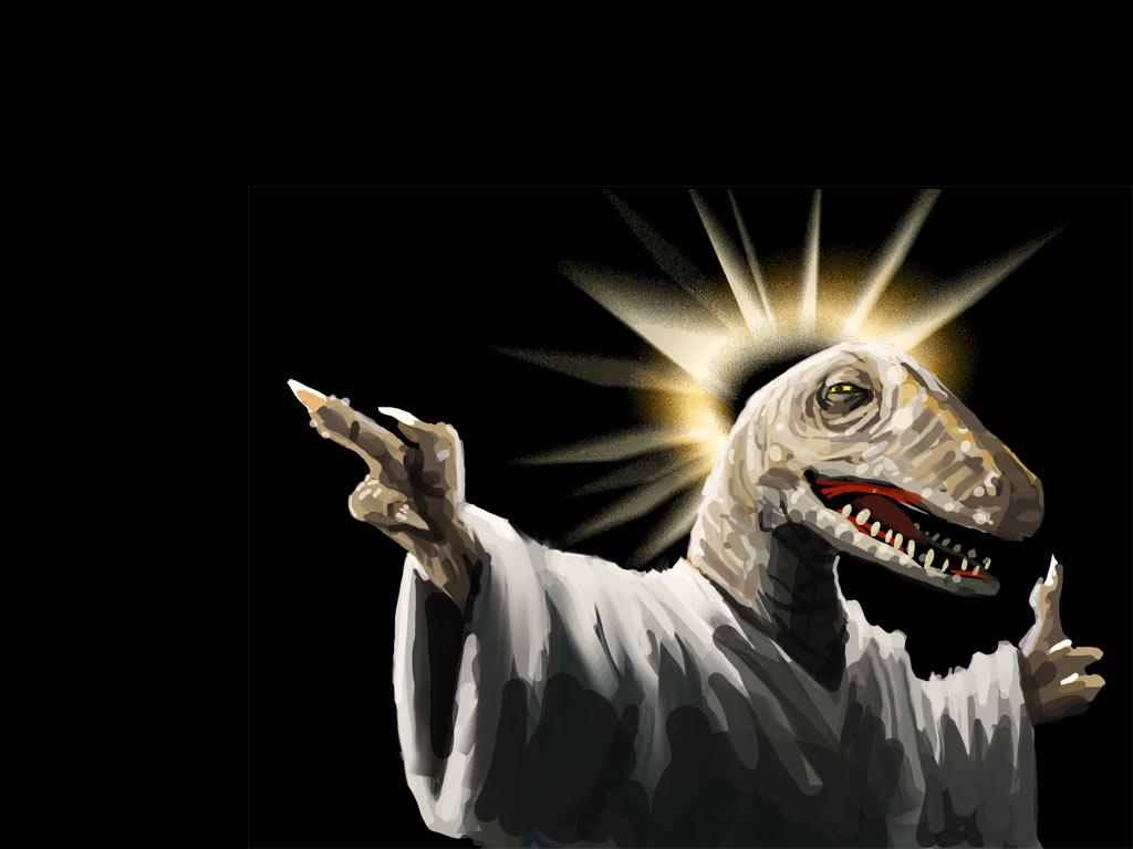 dinosaur with halo pointing