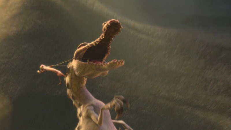 Dinosaur with prey in mouth
