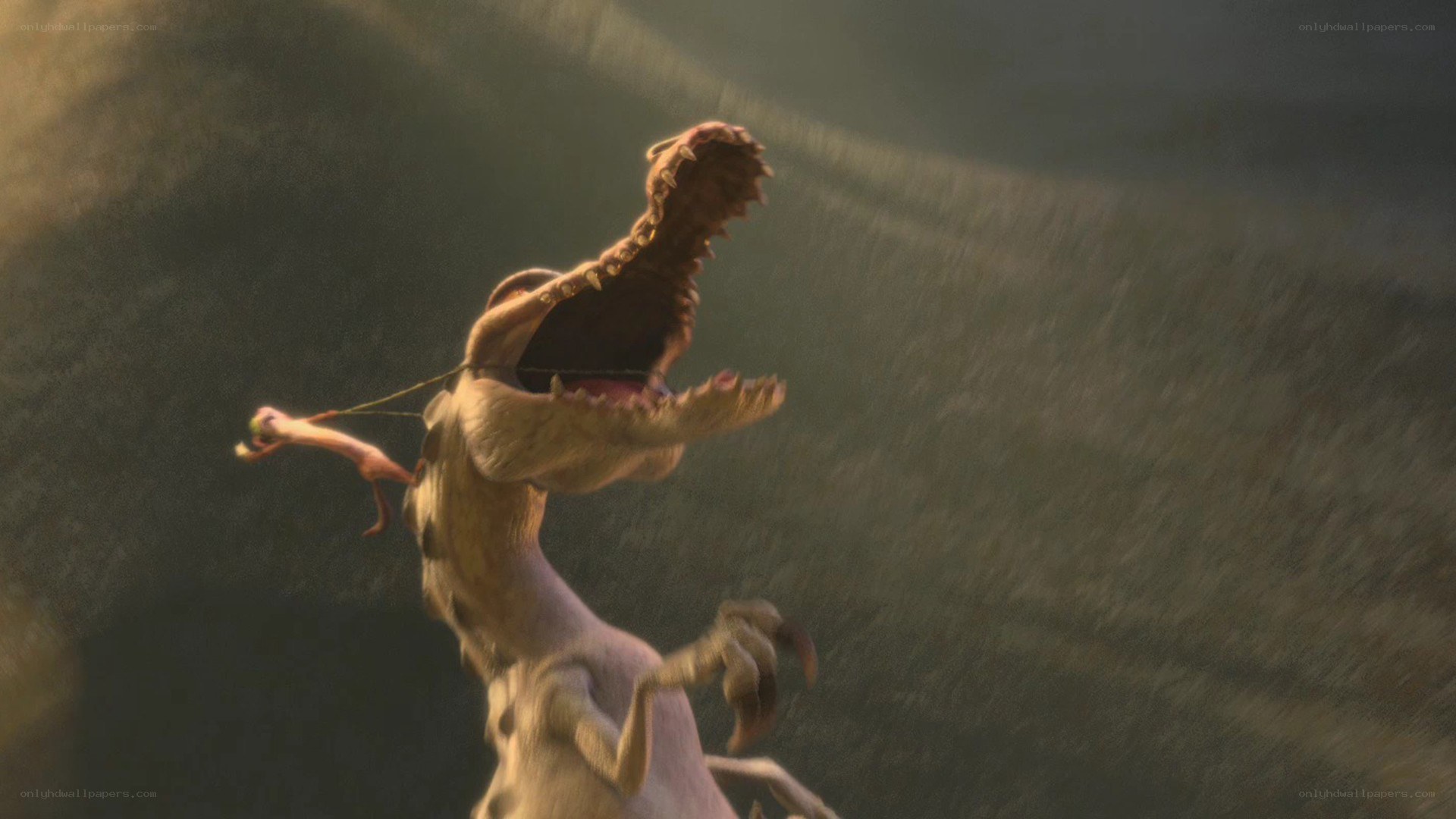 Dinosaur with prey in mouth