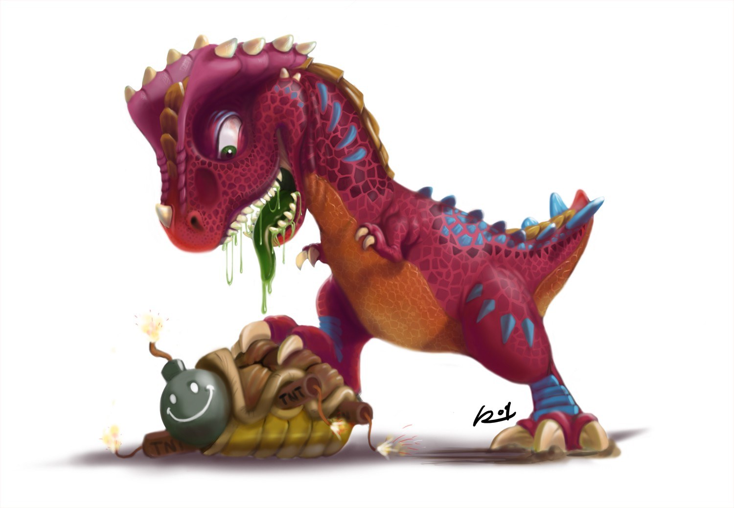 Dinosaur with TNT bomb