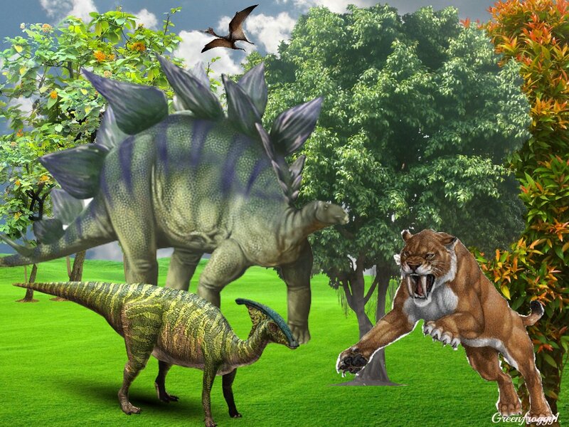 Dinosaurs and Saber-toothed Cat