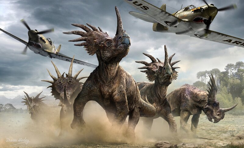Dinosaurs and warplanes clash