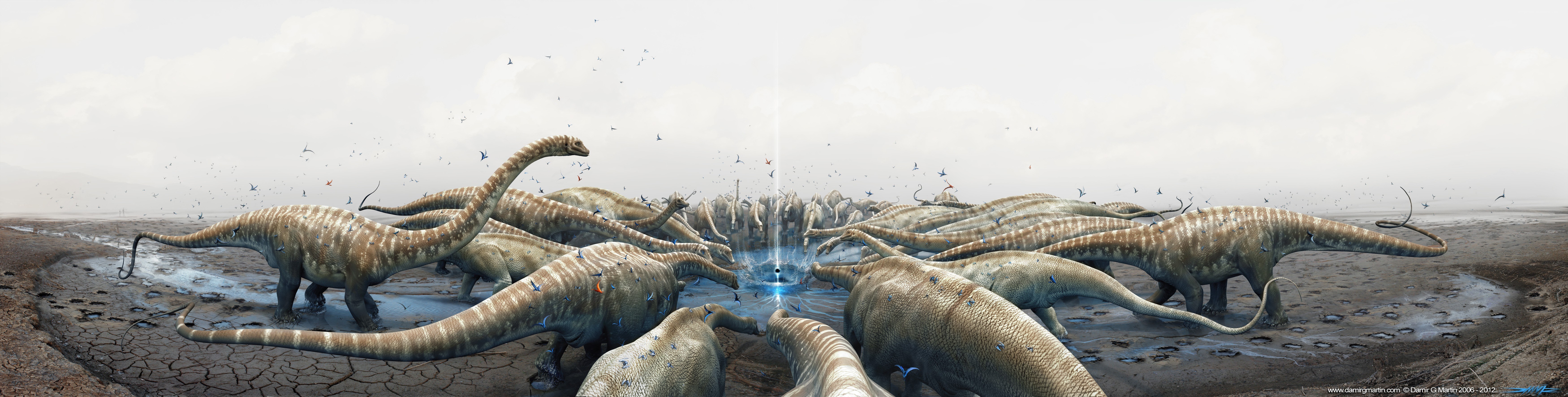 Dinosaurs at a watering hole