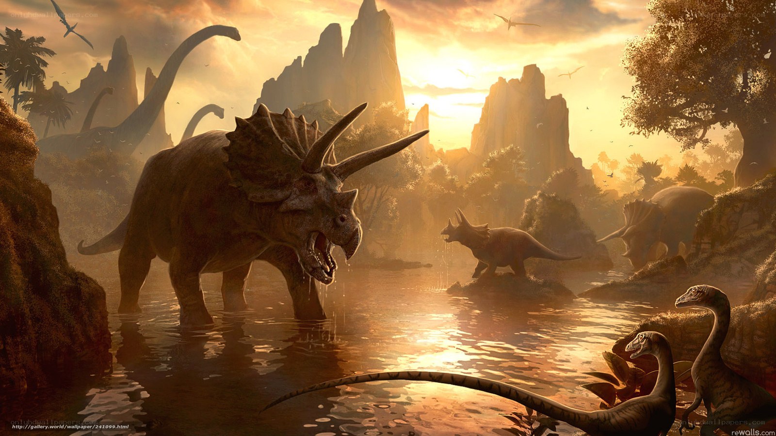 Dinosaurs at a watering hole