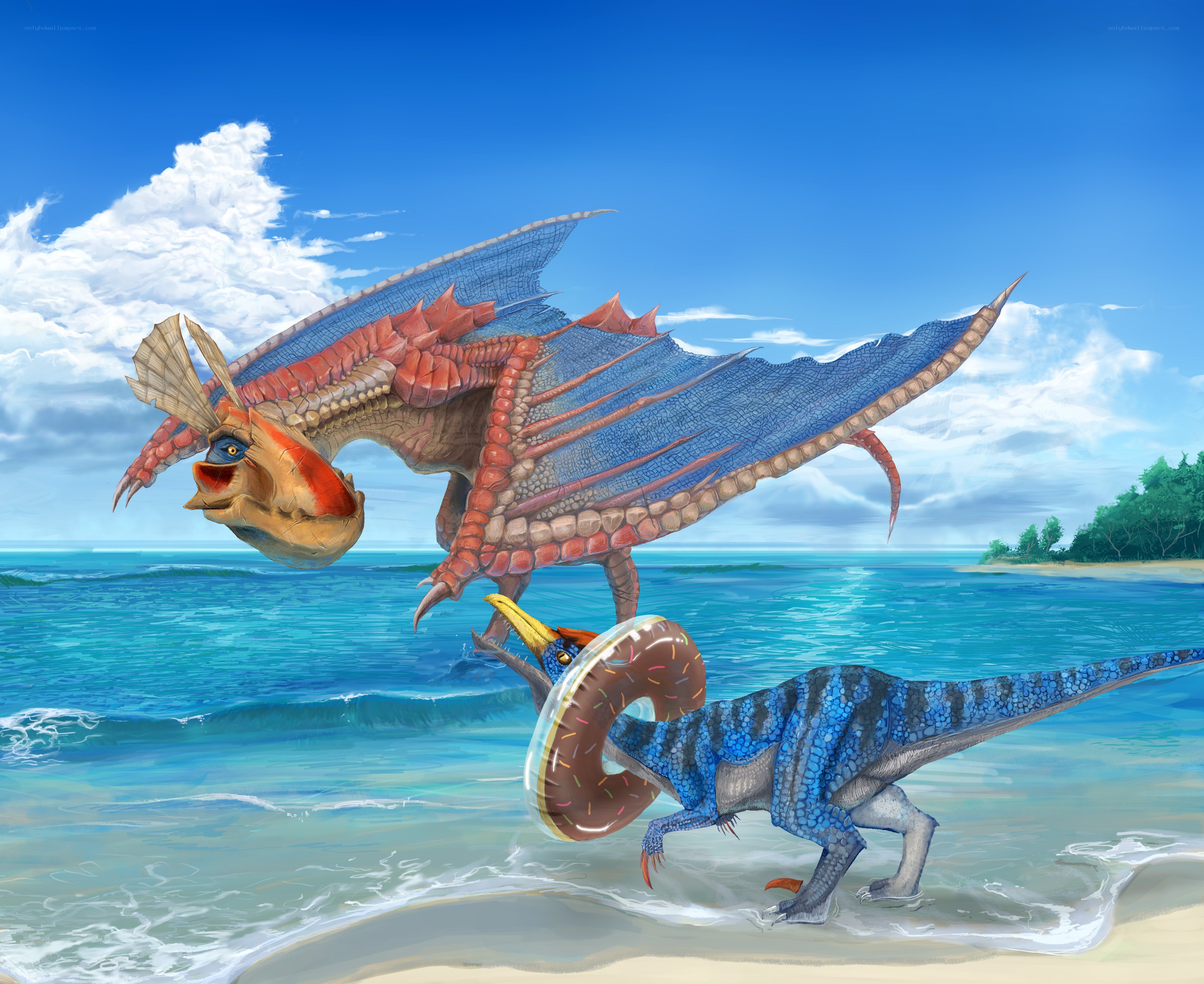 Dinosaurs at the beach