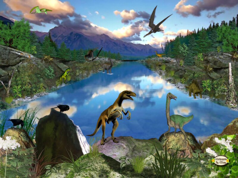 Dinosaurs by a Lake