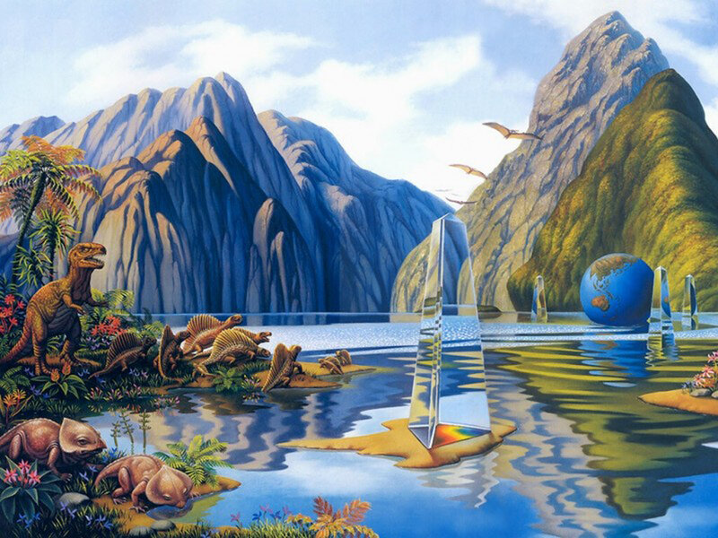 Dinosaurs by Lake