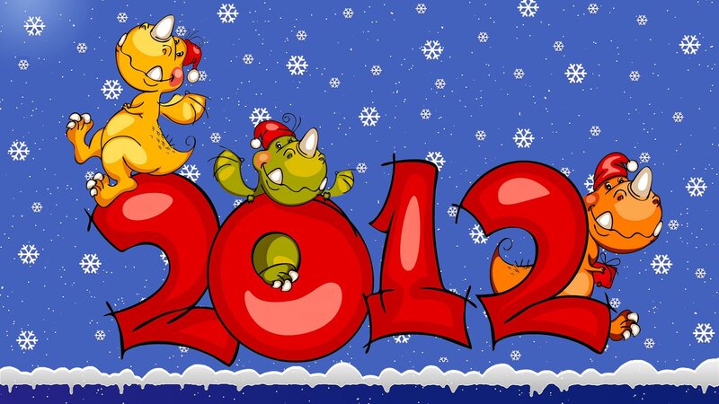 Dinosaurs celebrating new year