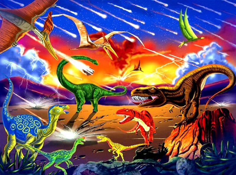 Dinosaurs during meteor shower
