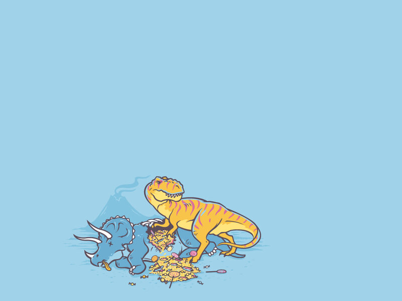 Dinosaurs eating candy