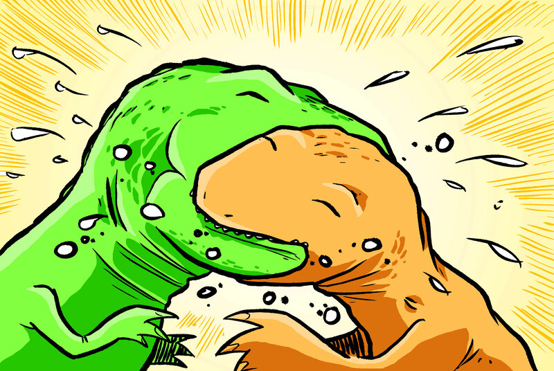 Dinosaurs in a fierce battle