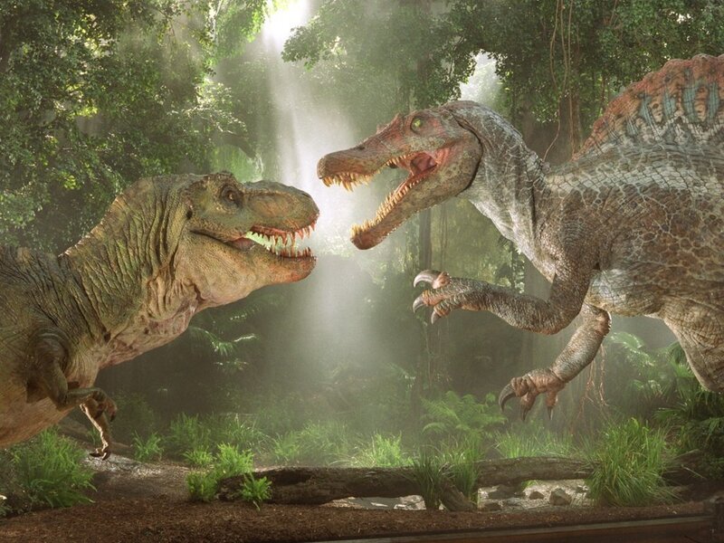 Dinosaurs in a jungle battle