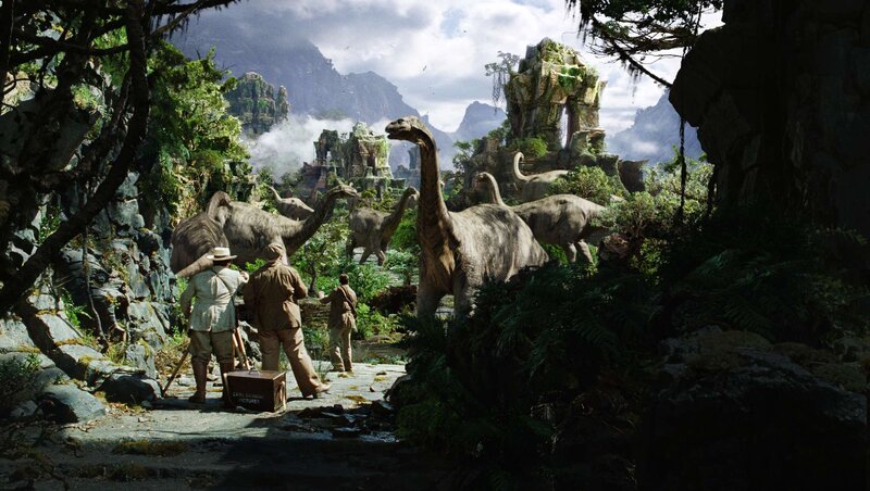 Dinosaurs in a jungle clearing