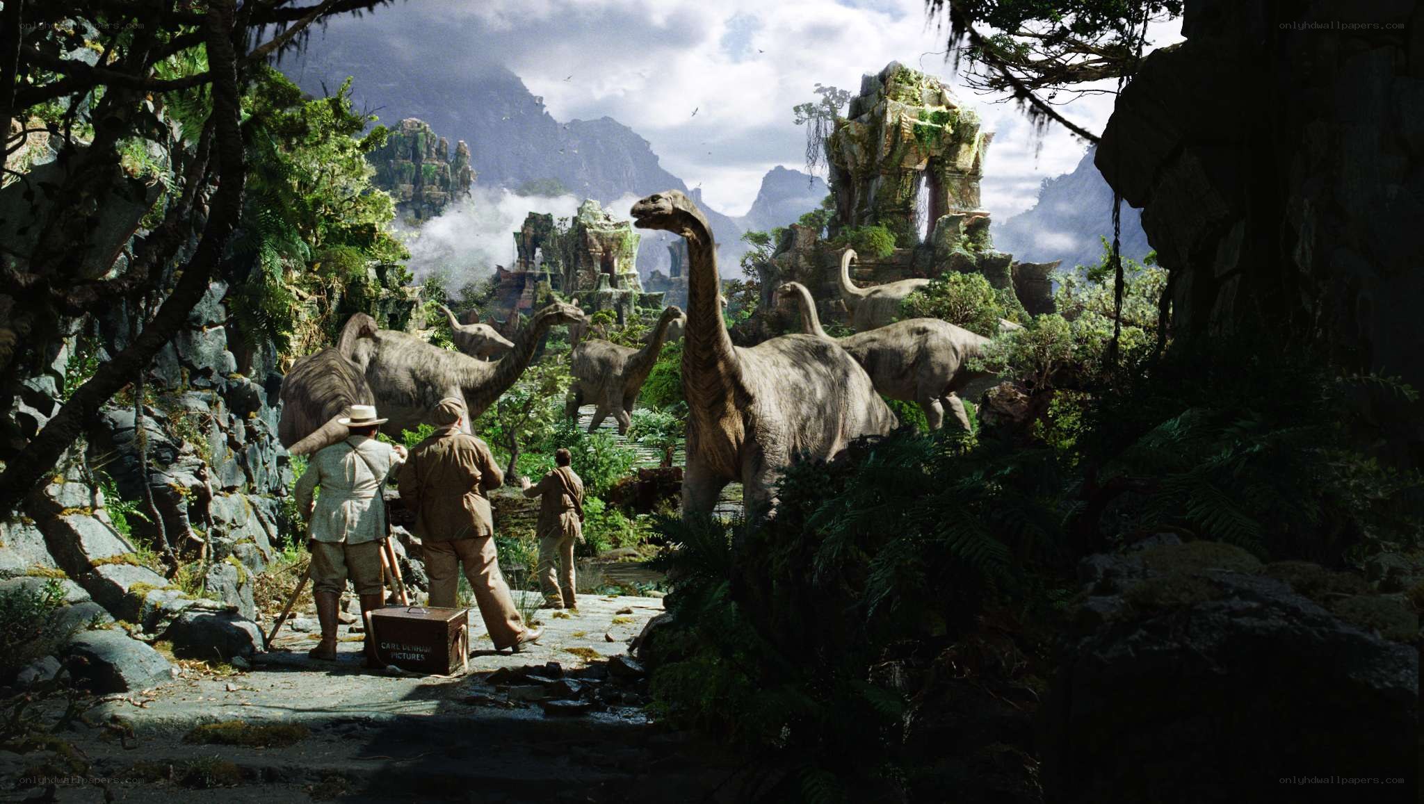 Dinosaurs in a jungle clearing