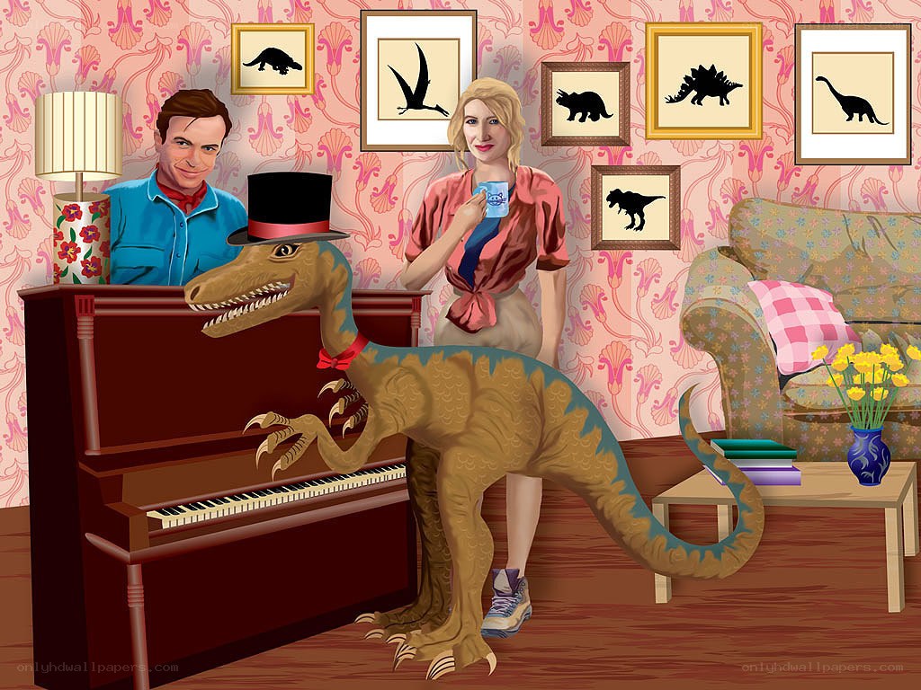 Dinosaurs in a living room