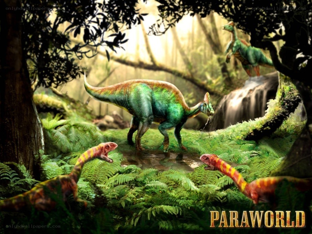 Dinosaurs in a lush forest