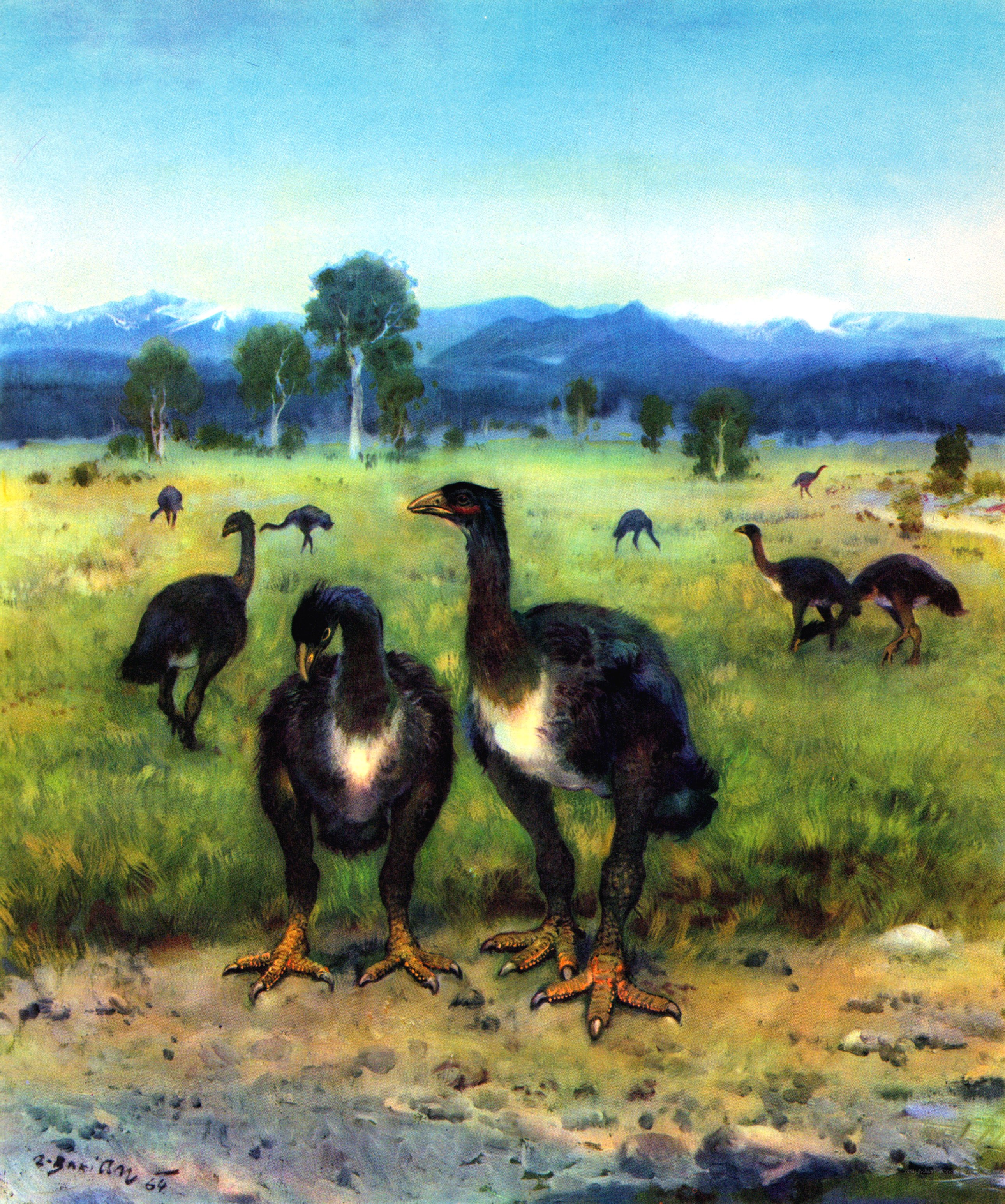 Dinosaurs in a prehistoric landscape