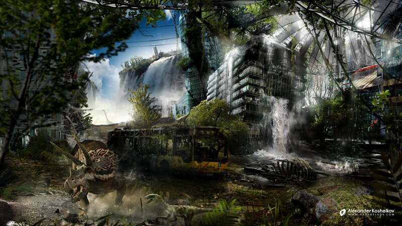 Dinosaurs in a Ruined City